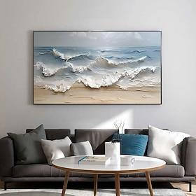 Handmade Oil Painting Canvas Wall Art Decoration Thickly-Oiled 3D Ocean Wave Landscape for Home Living Room Decor Rolled Frameless Unstretched Painting
