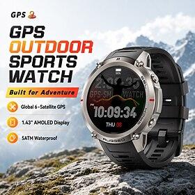 GPS smartur til mænd med global 6-satellitpositionering, 1,43 AMOLED-skærm robust udendørs sportsur, 5atm vandtæt taktisk smartwatch med pulsmåler og søvnmonit