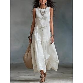 Women's Maxi Dress Sundress Casual Dress Vacation Casual Boho Beach Party Date Loose Fit Graphic Animal Sleeveless V Neck Blue White Pink Summer Spring