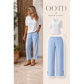 Women's Cropped Pants Chino Ankle-Length Natural Solid Colored Pocket Comfy Inelastic Casual Daily Black White Pink Dark Green Spring Fall Loose Fit