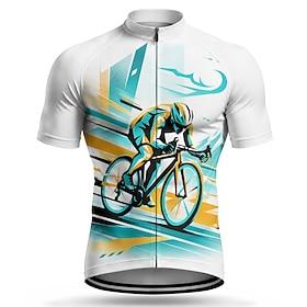 Men Cycling Jersey Geometric Short Sleeve Bike Jersey Top with 3 Rear Pockets UV Resistant Quick Dry With Pockets Front Zipper Sports Blue Clothing Apparel