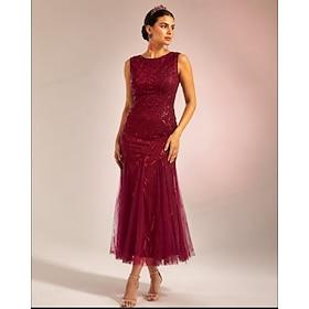 Mermaid Trumpet Ankle Length Mother of the Bride Dress Sleeveless Crew Neck Elegant with Solid Color