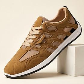 Men's Tan Casual Sneakers Lace-Up Lightweight Comfort Walking Shoes Soft Smart Casual Footwear for Daily Wear, Travel, Weekend Outings and Everyday Leisure