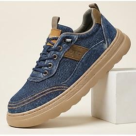Men's Blue Denim Casual Sneakers Lace-Up Lightweight Comfort Walking Shoes Trendy Low Top Footwear for Daily Wear, Travel, Weekend Outings and Smart Casual Sty