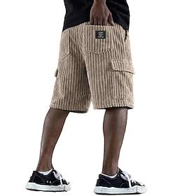 Men's Cargo Shorts Shorts Casual Shorts Corduroy Shorts Pocket Elastic Waist Plain Textured Comfort Breathable Knee Length Casual Outdoor Beach Vacation Fashio