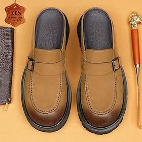 Herre premium brune mule loafers i ægte læder, slip-on komfortsko, smart casual herrefodtøj til rejser, kørsel, resortaftener og afslappet festtøj