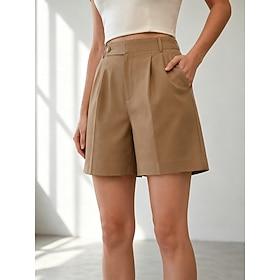 Women's 100% Cotton Burmuda Shorts Casual Short High Waist Solid Color Casual rice white Dark Navy Brown Summer
