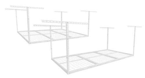FLEXIMOUNTS 2 Pack 4x6 Overhead Garage Storage Adjustable Ceiling Rack 72" Length x 48" Width x 40" Height, 450lbs Weight Capacity, White, Classic Series