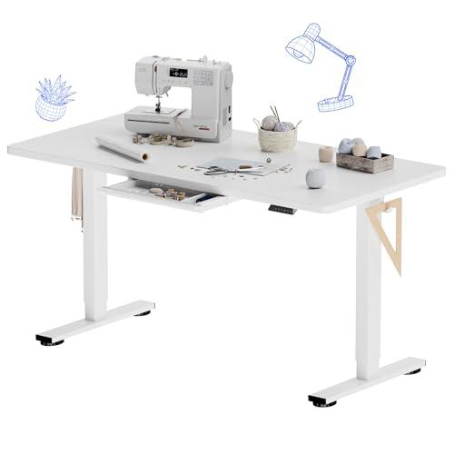 FLEXISPOT Electric Adjustable Workbench, 55x28 Inches Ergonomic Worktable with Drawer for Garage, Workshop, Office and Home, Spacious Desktop for Woodworking Sewing and Crafts, White, 3 Packages