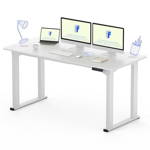 FLEXISPOT 4 Legs Standing Desk 63 x 28 Inch Electric Adjustable Height Desk with Splice Board Home Office Sit Stand Up Desk, White Top + White Frame