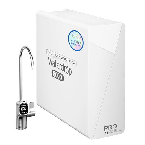 Waterdrop X8-PRO Dual Flow Reverse Osmosis Water Filter, 800 GPD Tankless RO System, 9-Stage Filtration, Undersink, LED Faucet, BPA Free, Attaches to Your Existing Kitchen Faucet, NO Minerals Added