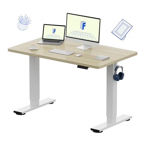 FLEXISPOT EN1 One-Piece Standing Desk with 1-Inch Thick Seamless Desktop, 48"x30" Electric Height Adjustable Desk for Home Office, Multi-Monitor Setups & Easy Assembly, White Wood Grain