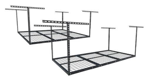 FLEXIMOUNTS 2 Pack 4x6 Overhead Garage Storage Adjustable Ceiling Rack 72" Length x 48" Width x 40" Height, 450lbs Weight Capacity, Black, Classic Series
