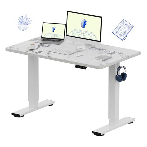 FLEXISPOT EN1 One-Piece Standing Desk with 1-Inch Thick Seamless Desktop, 48"x30" Electric Height Adjustable Desk for Home Office, Multi-Monitor Setups & Easy Assembly, Marble Gray