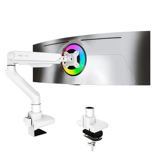 FlexiSpot Ultrawide Monitor Arm, Monitor Stand for 17 to 49 inch Screens Holds up to 44 Lbs, Adjustable Gas Spring Arm with C Clamp & Grommet Base for Gaming Office, 75/100 VESA Mount, White