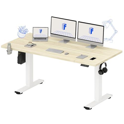 FLEXISPOT 63x32 Inch Electric Large Standing Desk for Home & Office, Spacious Splice Board Desk with Cable Management & Organizer, Cup Holder & Hook, White Wood Grain