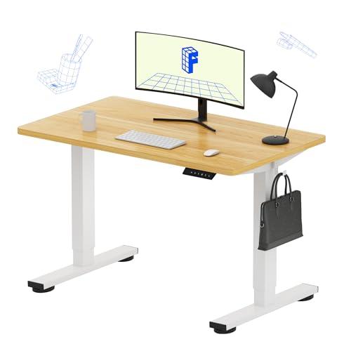 FLEXISPOT EN1 One-Piece Standing Desk, 40"x24" Seamless Desktop Electric Height Adjustable for Home Office, Study Rooms & Multi-Device Workstations, Maple(White Frame)