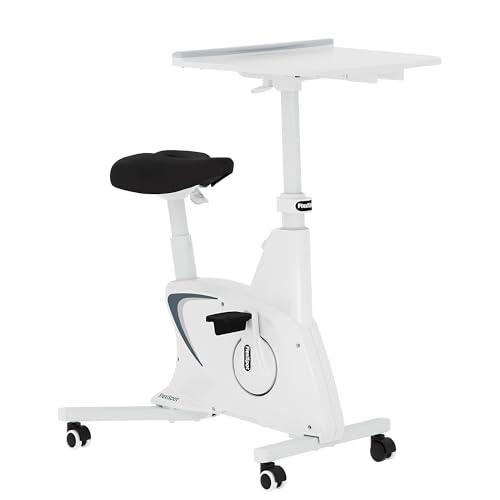 FLEXISPOT Exercise Bike with 2D Desktop, Space Saving Under Desk Bike with Removable Desk, Stationary Bikes Upright Indoor Bikes with 8 Level Magnetic Resistance Upgraded Pro Flywheel, V9PRO-White