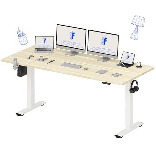 FLEXISPOT 79x32 Inch Electric Large Standing Desk for Home & Office, Spacious Splice Board Desk with Cable Management & Organizer, Cup Holder & Hook, White Wood Grain