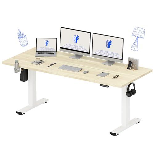 FLEXISPOT 71x32 Inch Electric Large Standing Desk for Home & Office, Spacious Splice Board Desk with Cable Management & Organizer, Cup Holder & Hook, White Wood Grain