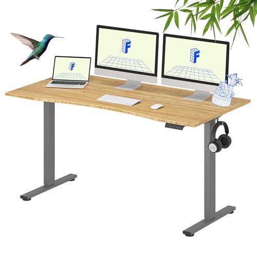 FLEXISPOT Solid Wood Standing Desk, One-Piece Real Wood Desktop, Electric Height Adjustable Desk for Home Office, 176 LBS Capacity (60"x30" Curved Bamboo, Silver Frame)