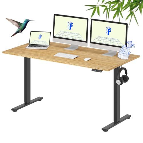 FLEXISPOT EN1 Bamboo One-Piece Standing Desk, 60 x 30 Inches Ergonomic Desk for Home Office and Gaming (Black Frame + Bamboo Top, 2 Packages)