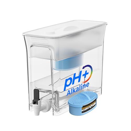 Waterdrop Slim Alkaline Water Filter Dispenser, 35-Cup, Large Capacity, 100-Gallon Long-Life, Faster Filtration, Reduces Chlorine, PFOA/PFOS and More, BPA Free, White (with 1 Filter)