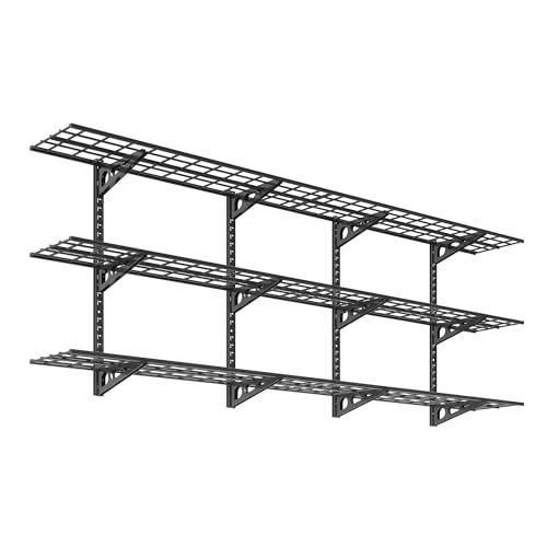FLEXIMOUNTS 2 Pack 3-Tier 1x4ft Garage Storage Wall Shelving, 12x48inch per Shelf Height Adjustable Floating Shelves, Heavy Duty Wall Mounted Shelve, 1200lbs Weight Capacity, Black, Classic Series