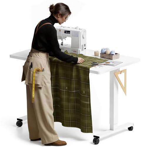 FLEXISPOT Electric Adjustable Workbench, 48x30 Inches Ergonomic Worktable with Wheels for Garage, Workshop, Office and Home, Spacious Desktop for Woodworking Sewing and Crafts, White, 3 Packages
