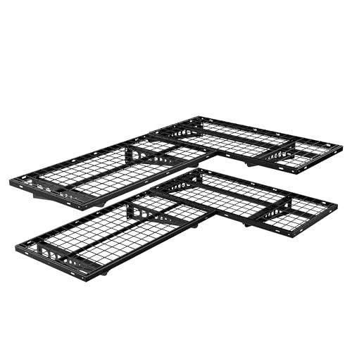 FLEXIMOUNTS 4 Pack 2x4ft Corner Wall Shelving Garage Storage Rack, 24x48 inch Floating Shelves, 1320lbs Total Weight Capacity, Black