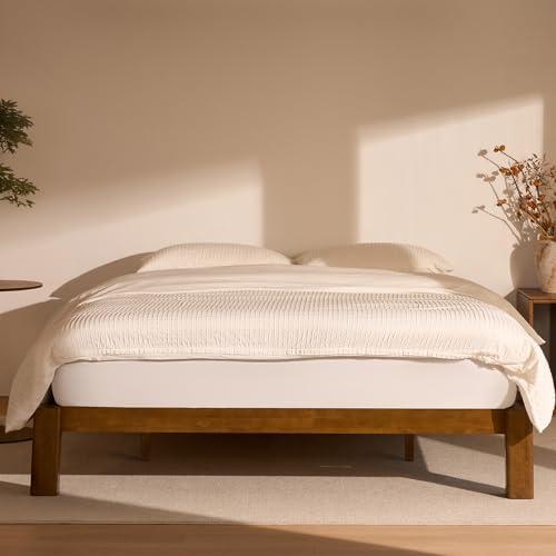 FLEXISPOT Hako G2 Japanese Joinery Bed Frame, Solid Rubberwood King Platform Bed, IAS & SGS Certified, Japandi Minimalist, Noise-Free, No Tools Assembly, 1500lb Capacity, 10-Year Warranty, Walnut