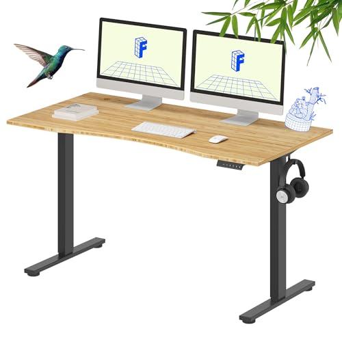FLEXISPOT Solid Wood Standing Desk, One-Piece Real Wood Desktop, Electric Height Adjustable Desk for Home Office, 176 LBS Capacity (55"x28" Curved Bamboo, Black Frame)