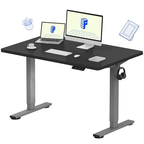 FLEXISPOT EN1 One-Piece Electric Height Adjustable Desk, 48 x 30 Inches Standing Desk Stand Up Desk Workstation (Silver Frame + 48 in Black Top, 2 Packages)