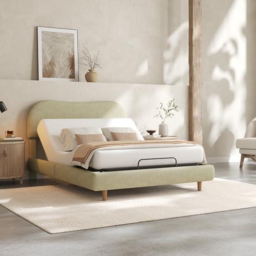 FLEXISPOT Queen Adjustable Bed, Complete with Linen Upholstered Bed Frame, Quiet Powerful DC Motor, Easy Assembly – Ideal for Relaxation, Reading, and Pressure Relief