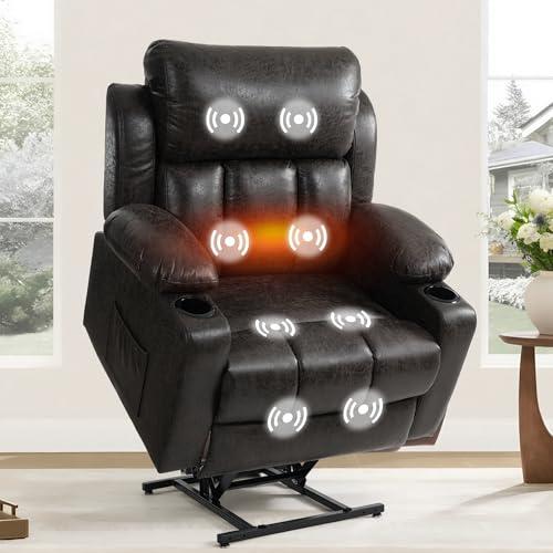 FLEXISPOT XL31-XL Oversized Power Lift Recliner Chair for Elderly, 27.4" Extra Wide Lay Flat Lift Chair w/Massage & Heat, Dual Motor Electric Reclining Chair for Big & Tall(Oversized, Dark-Grey)