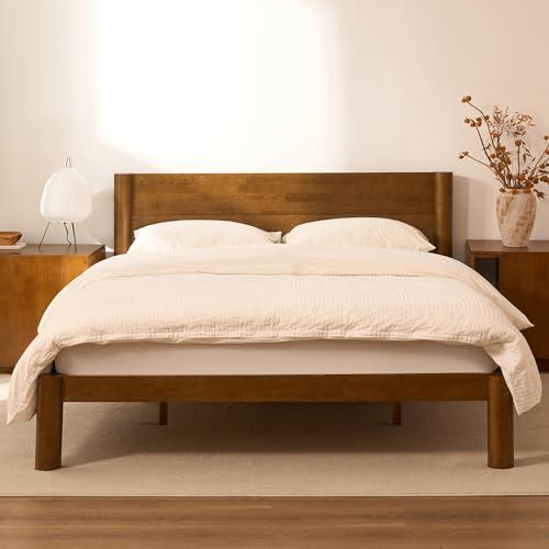 FLEXISPOT Hako G2 Japanese Joinery Bed Frame King, Solid Rubberwood King Bed with Storage Headboard, IAS&SGS Certified, Japandi Minimalist, No Tools Assembly, 1500lb Capacity, 10-Year Warranty