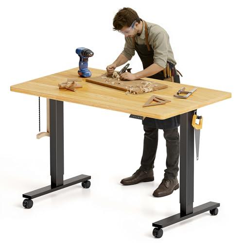 FLEXISPOT Electric Adjustable Workbench, 48x30 Inches Ergonomic Worktable with Wheels for Garage, Workshop, Office and Home, Spacious Desktop for Woodworking Sewing and Crafts, Maple, 3 Packages