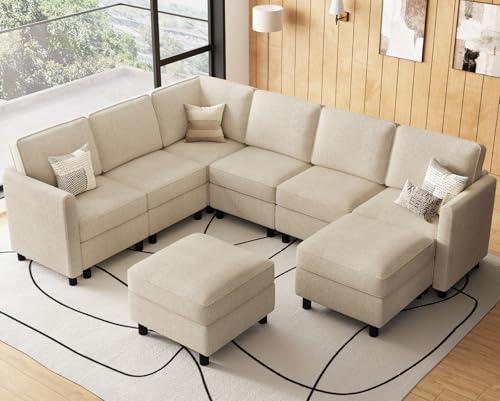 Belffin 107.1" 8 Seats U Shaped Couch Modular Sectional Sofa Deep Seat Couch with Storage Comfy Washable Sectional Couches for Living Room Sofas Set with Chaise,Beige