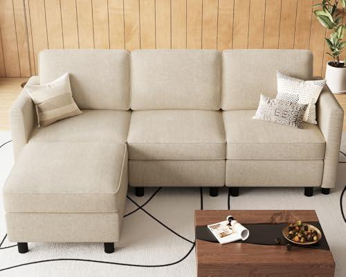 Belffin 84.3" 4 Seats L Shaped Couch Modular Sectional Sofa Washable Sectional Couches for Living Room Comfy Couches with Storage Deep Seat Couch Sofas with Chaise,Beige