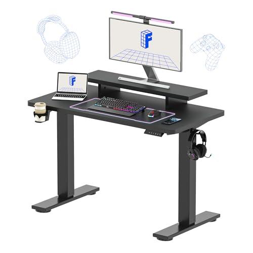 FLEXISPOT Standing Desk with Monitor Stand, 48 x 24 Inches One-Piece Electric Height Adjustable Computer Desk with Cup Holder for Home Office, Black