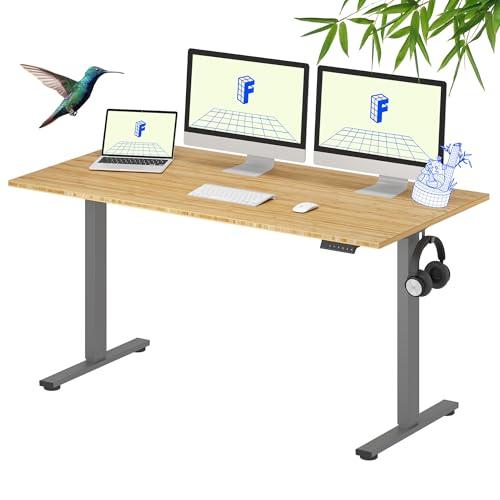 FLEXISPOT Solid Wood Standing Desk, One-Piece Real Wood Desktop, Electric Height Adjustable Desk for Home Office, 176 LBS Capacity (60"x30" Bamboo, Silver Frame)