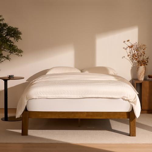 FLEXISPOT Hako G2 Japanese Joinery Bed Frame, Solid Rubberwood Queen Platform Bed, IAS & SGS Certified, Japandi Minimalist Style, Noise-Free, No Tools Assembly, 10-Year Warranty, Walnut