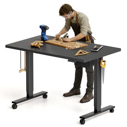 FLEXISPOT Electric Adjustable Workbench, 48x30 Inches Ergonomic Worktable with Wheels for Garage, Workshop, Office and Home, Spacious Desktop for Woodworking Sewing and Crafts, Black, 3 Packages