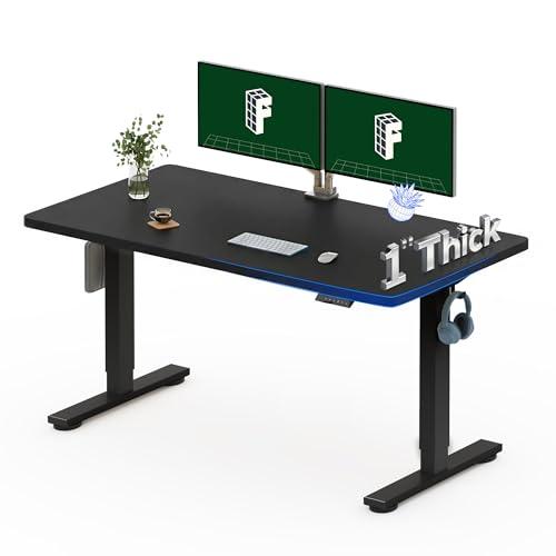 FLEXISPOT 55"x28" One-Piece Electric Standing Desk, 1" Thick Seamless Desktop for Home Office, Study & Multi-Monitor Setup, Black