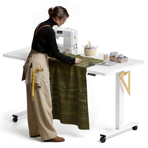 FLEXISPOT Electric Adjustable Workbench, 55x28 Inches Ergonomic Worktable with Wheels for Garage, Workshop, Office and Home, Spacious Desktop for Woodworking Sewing and Crafts, White, 3 Packages