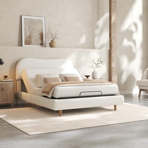 FLEXISPOT Queen Adjustable Bed, Complete with Boucle Upholstered Bed Frame, Quiet Powerful DC Motor, Easy Assembly – Ideal for Relaxation, Reading, and Pressure Relief