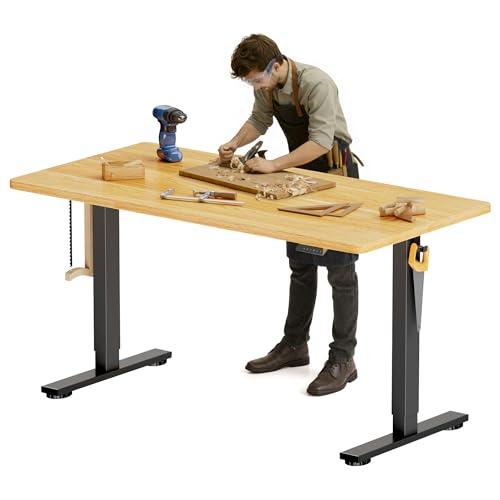 FLEXISPOT Electric Adjustable Workbench, 55x28 Inches Ergonomic Worktable for Garage, Workshop, Office and Home, Spacious Desktop for Woodworking Sewing and Crafts, Maple, 2 Packages