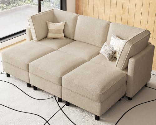 Belffin 84.3" Modular Sectional Sofa 6 Seats Sleeper Sofa Washable Sectional Couches for Living Room Comfy Couches with Storage Seat Couch Sofas with Chaise,Beige