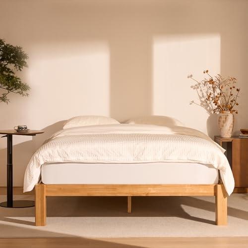 FLEXISPOT Hako G2 Japanese Joinery Bed Frame, Solid Rubberwood Queen Platform Bed, IAS & SGS Certified, Japandi Minimalist Style, Noise-Free, No Tools Assembly, 10-Year Warranty, Natural Oak