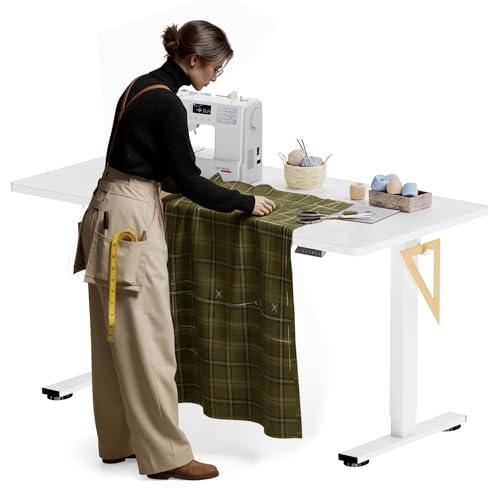 FLEXISPOT Electric Adjustable Workbench, 55x28 Inches Ergonomic Worktable for Garage, Workshop, Office and Home, Spacious Desktop for Woodworking Sewing and Crafts, White, 2 Packages